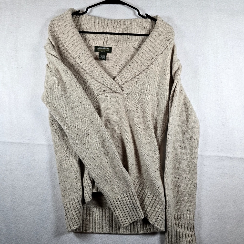 Eddie Bauer Sweater Women S Beige Long Sleeve Cowl Neck Wool Angora Rabbit Blend